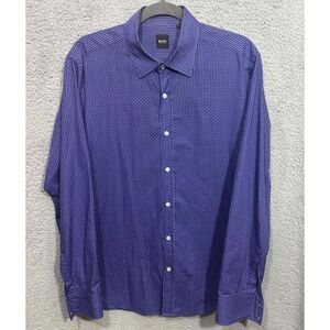 Hugo Boss Mens Size Large Royal Blue Brick Detail Dress Shirt